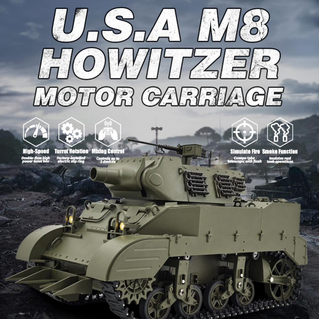 1/16 米軍M8自走榴弾砲 RC戦車 2.4G 伸縮砲身 スモーク効果 2段階速度 RTR