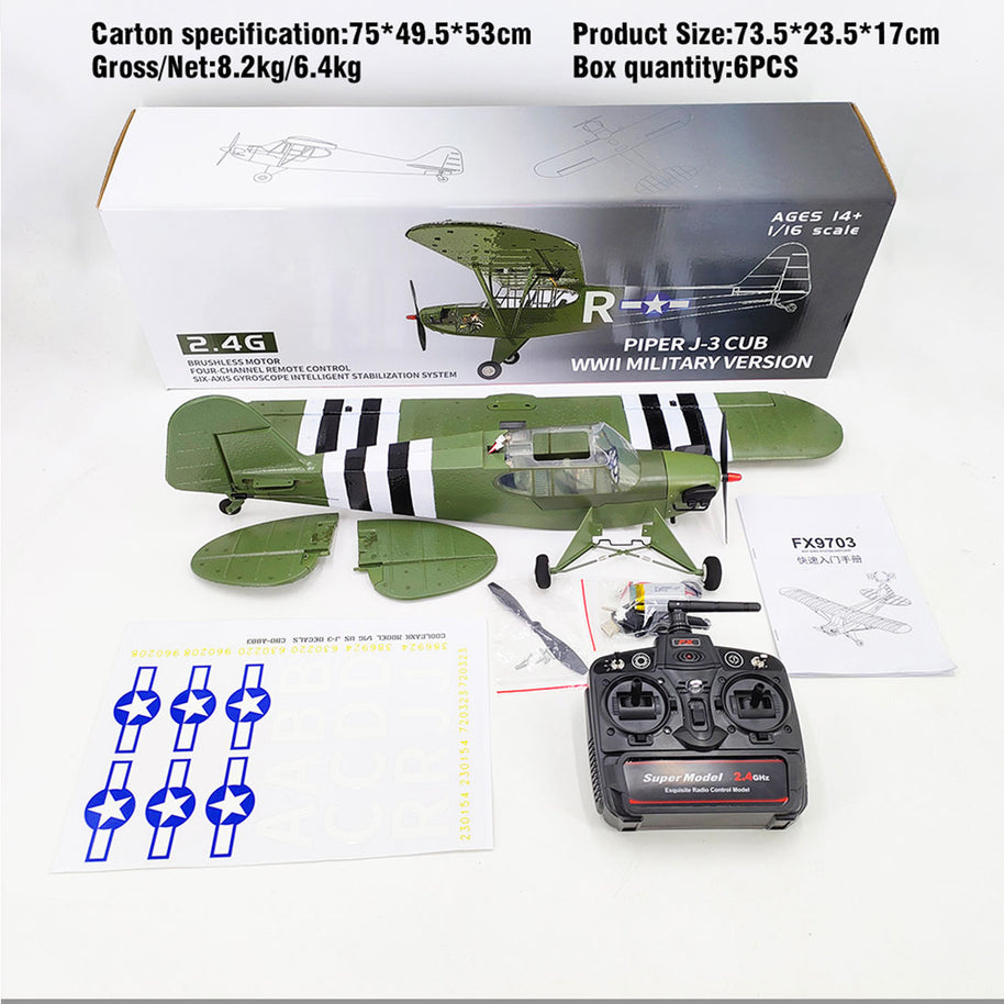 1/16 WWII PIPER J-3 CUB RC 4チャンネルブラシレス固定翼航空機モデル 軍用機トイ（RTFバージョン）