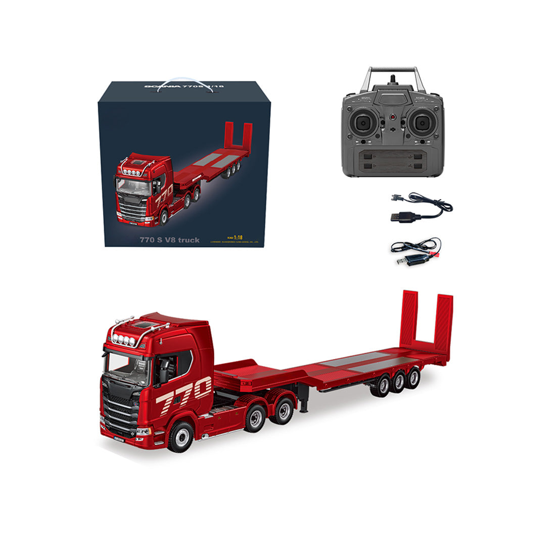 シングルボックスセット 1/18 RC 6x4トラクタートラック 770S フラットベッドトレーラー 2.4GHz ライト&サウンド