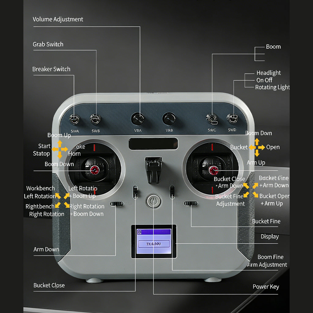 1/18スケール2.4G RCエクスカベーター 24CH 360°回転 合金電気シリンダ リアルサウンド プロ用ラジコン