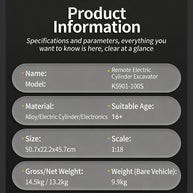 1/18スケール2.4G RCエクスカベーター 24CH 360°回転 合金電気シリンダ リアルサウンド プロ用ラジコン