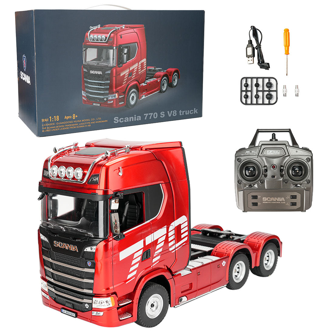 1/18スケール 770S 6×4重-dutyトラック フラットベッドセミトレーラー セット 後輪駆動 成人コレクションRCモデル 遠隔操作