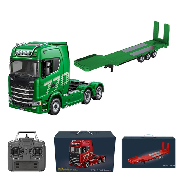 1/18スケール 770S 6×4重-dutyトラック フラットベッドセミトレーラー セット 後輪駆動 成人コレクションRCモデル 遠隔操作