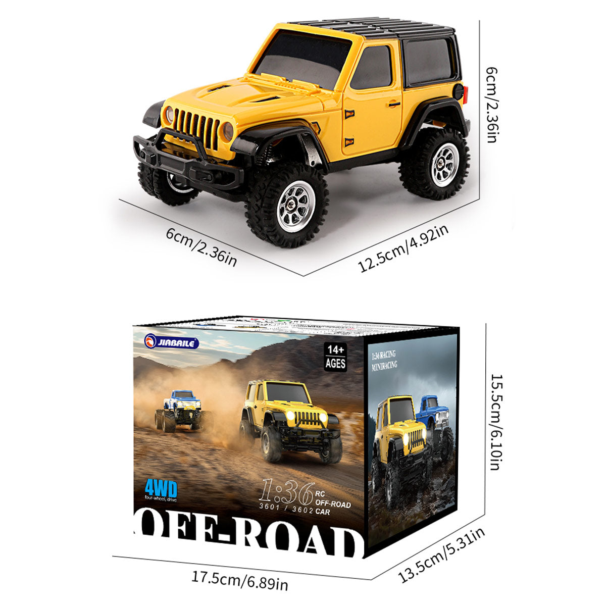 1/36スケール 2.4G 4WDフルプロポーショナルRCオフロードカー リアルLEDライト RTR イエロー