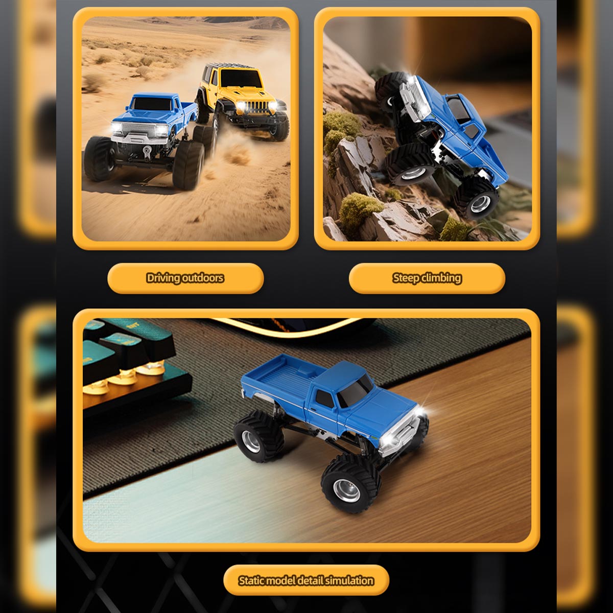 1/36スケール 2.4G 4WDフルプロポーショナルRCオフロードカー リアルLEDライト RTR イエロー