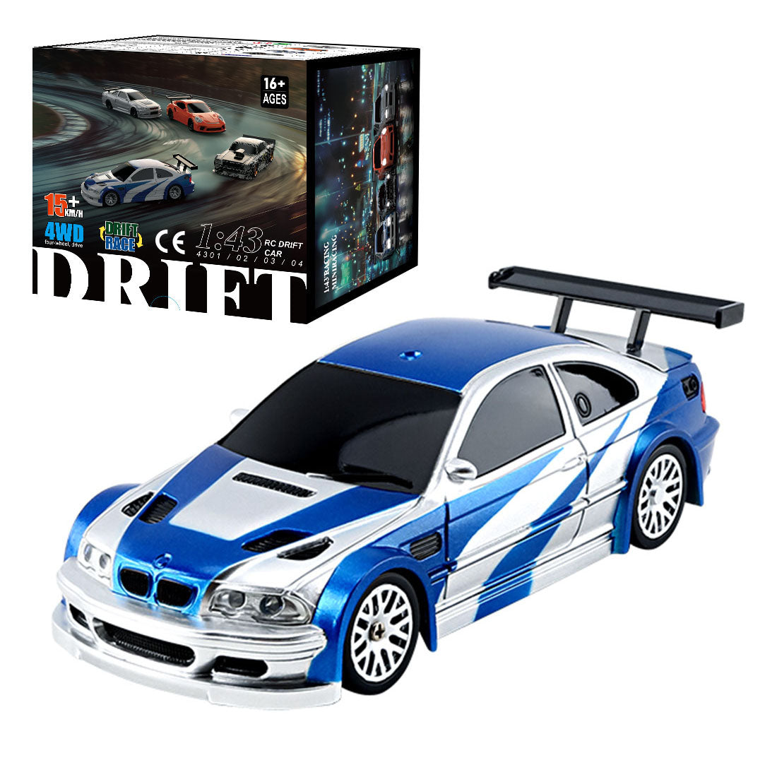 1/43 4WD MINI RCドリフトカーセット｜2.4Gフルプロポーション操作 ライト付き RTR完成車 4色フルセット
