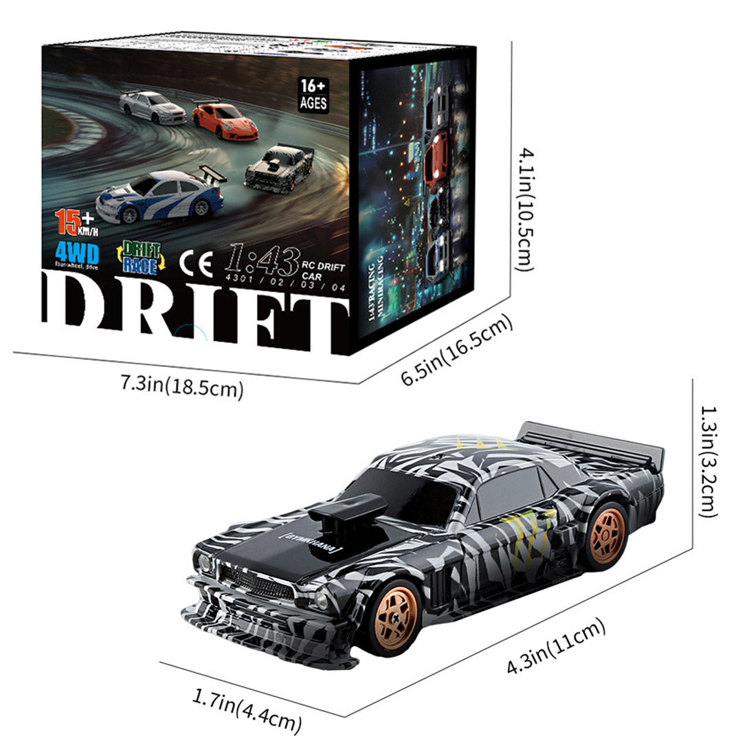 1/43 4WD MINI RCドリフトカーセット｜2.4Gフルプロポーション操作 ライト付き RTR完成車 4色フルセット