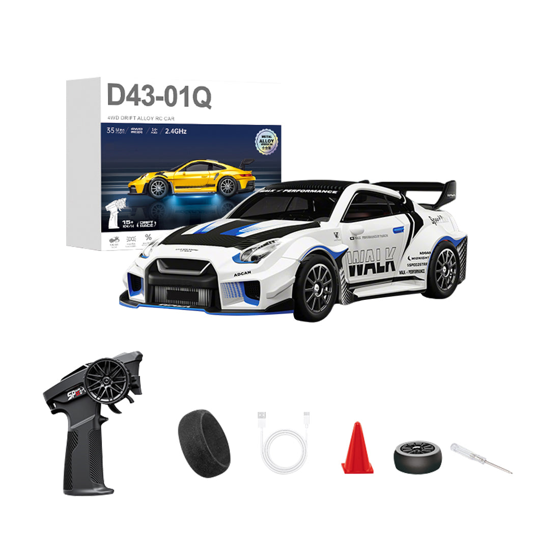 1/43 2.4G 4WD全プロポーショナルアロイRCドリフトカー RTR LEDライト ジャイロスコープ MINI RC