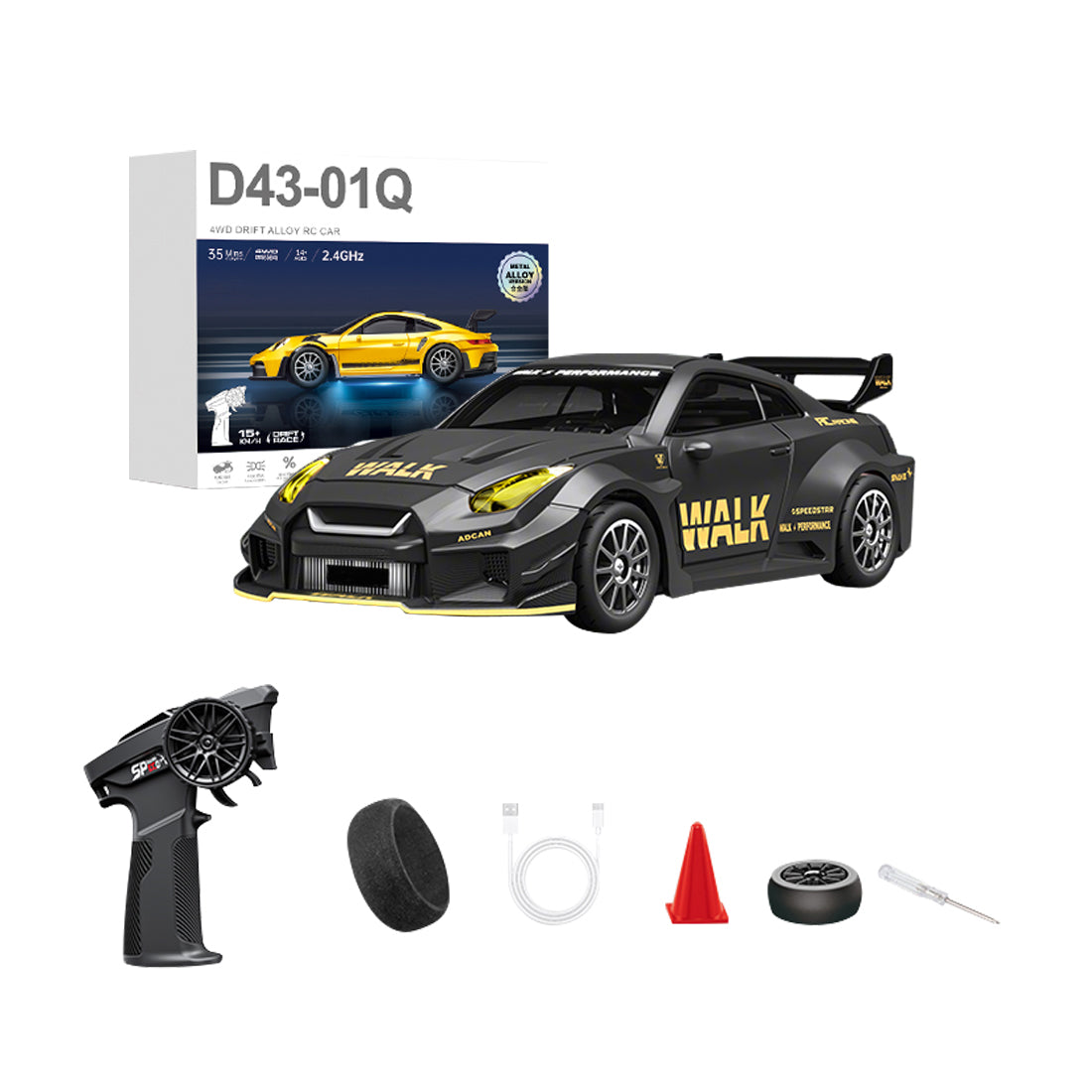 1/43 2.4G 4WD全プロポーショナルアロイRCドリフトカー RTR LEDライト ジャイロスコープ MINI RC