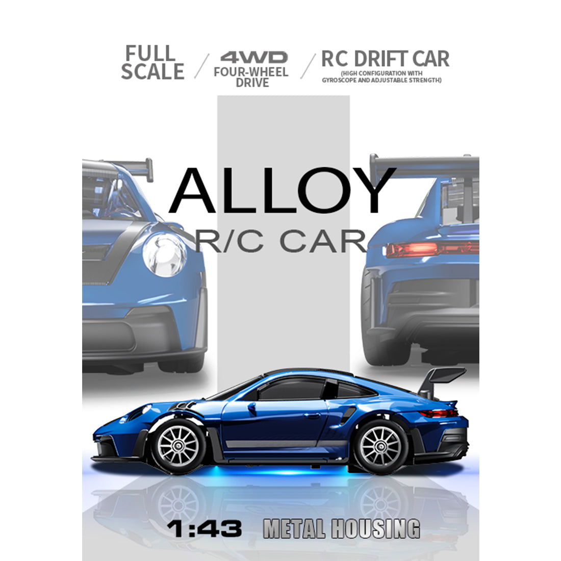 1/43 2.4G 4WD全プロポーショナルアロイRCドリフトカー RTR LEDライト ジャイロスコープ MINI RC