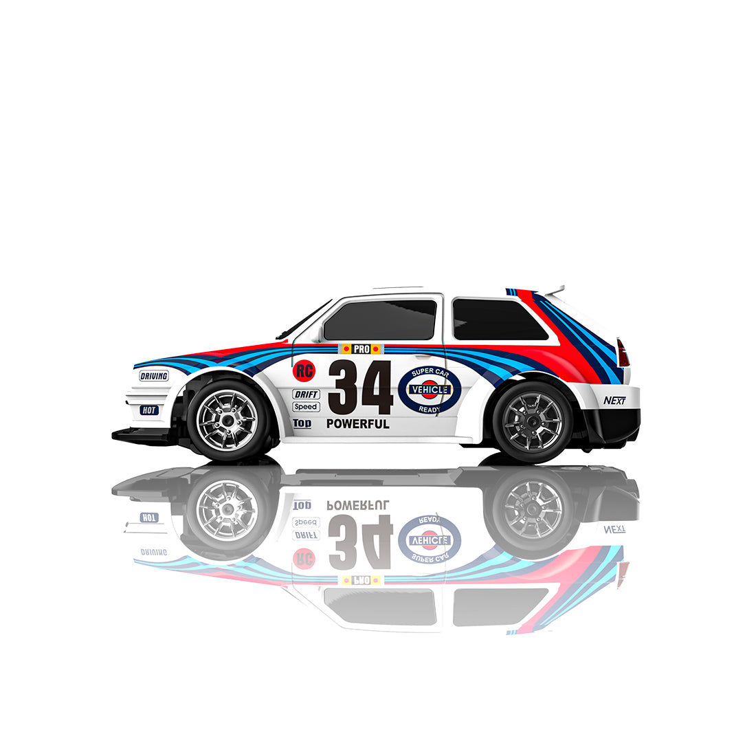 1/43 4WD RCドリフトレーシングカー 青白色 RTR 2.4GHz LEDライト レーシングタイヤ コーン付き MINI RC