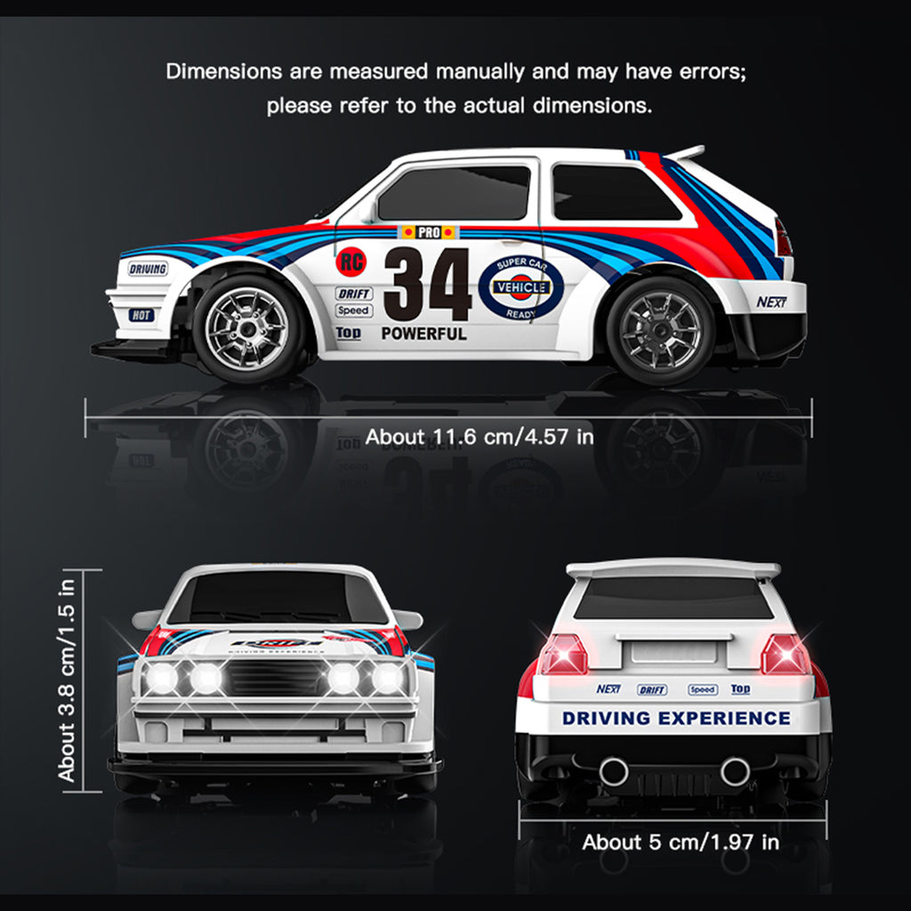 1/43 4WD RCドリフトレーシングカー 青白色 RTR 2.4GHz LEDライト レーシングタイヤ コーン付き MINI RC