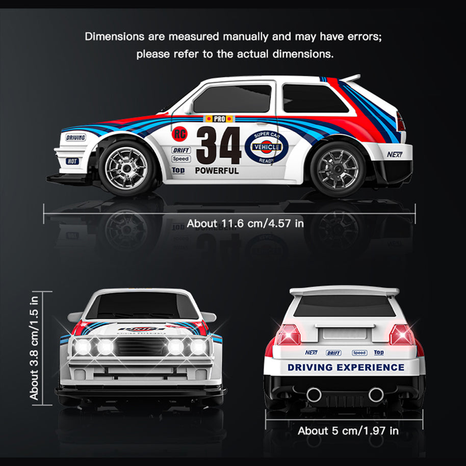 1/43 4WD RCドリフトレーシングカー 青白色 RTR 2.4GHz LEDライト レーシングタイヤ コーン付き MINI RC