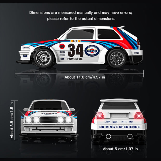 1/43 4WD RCドリフトレーシングカー 青白色 RTR 2.4GHz LEDライト レーシングタイヤ コーン付き MINI RC