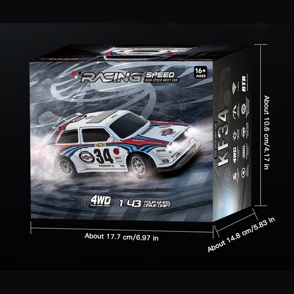 1/43 4WD RCドリフトレーシングカー 青白色 RTR 2.4GHz LEDライト レーシングタイヤ コーン付き MINI RC