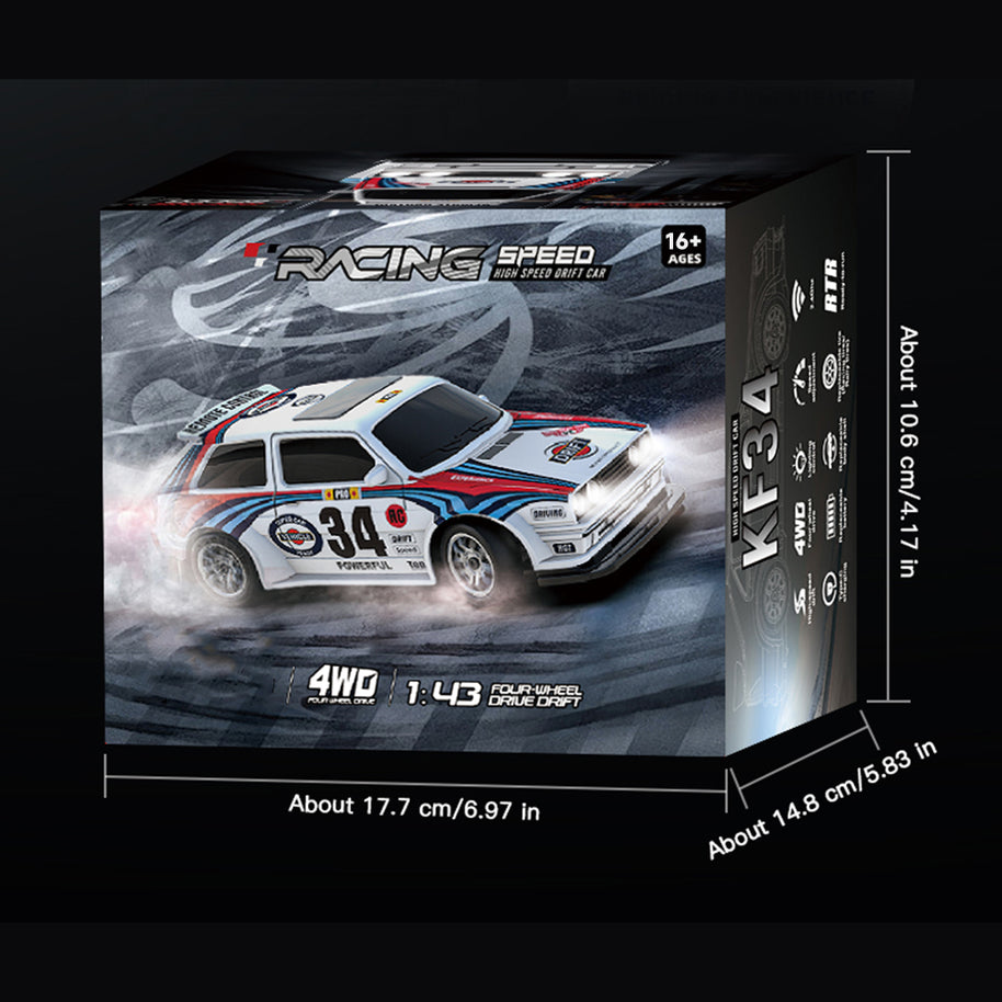 1/43 4WD RCドリフトレーシングカー 青白色 RTR 2.4GHz LEDライト レーシングタイヤ コーン付き MINI RC