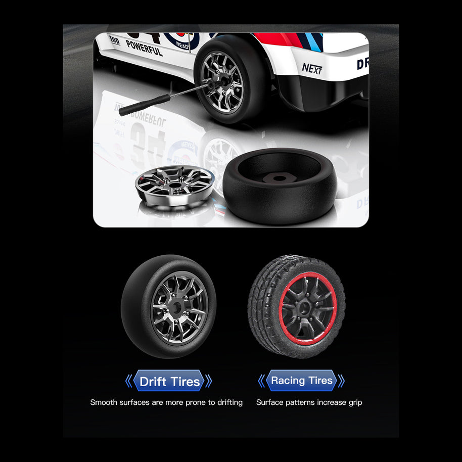 1/43 4WD RCドリフトレーシングカー 青白色 RTR 2.4GHz LEDライト レーシングタイヤ コーン付き MINI RC