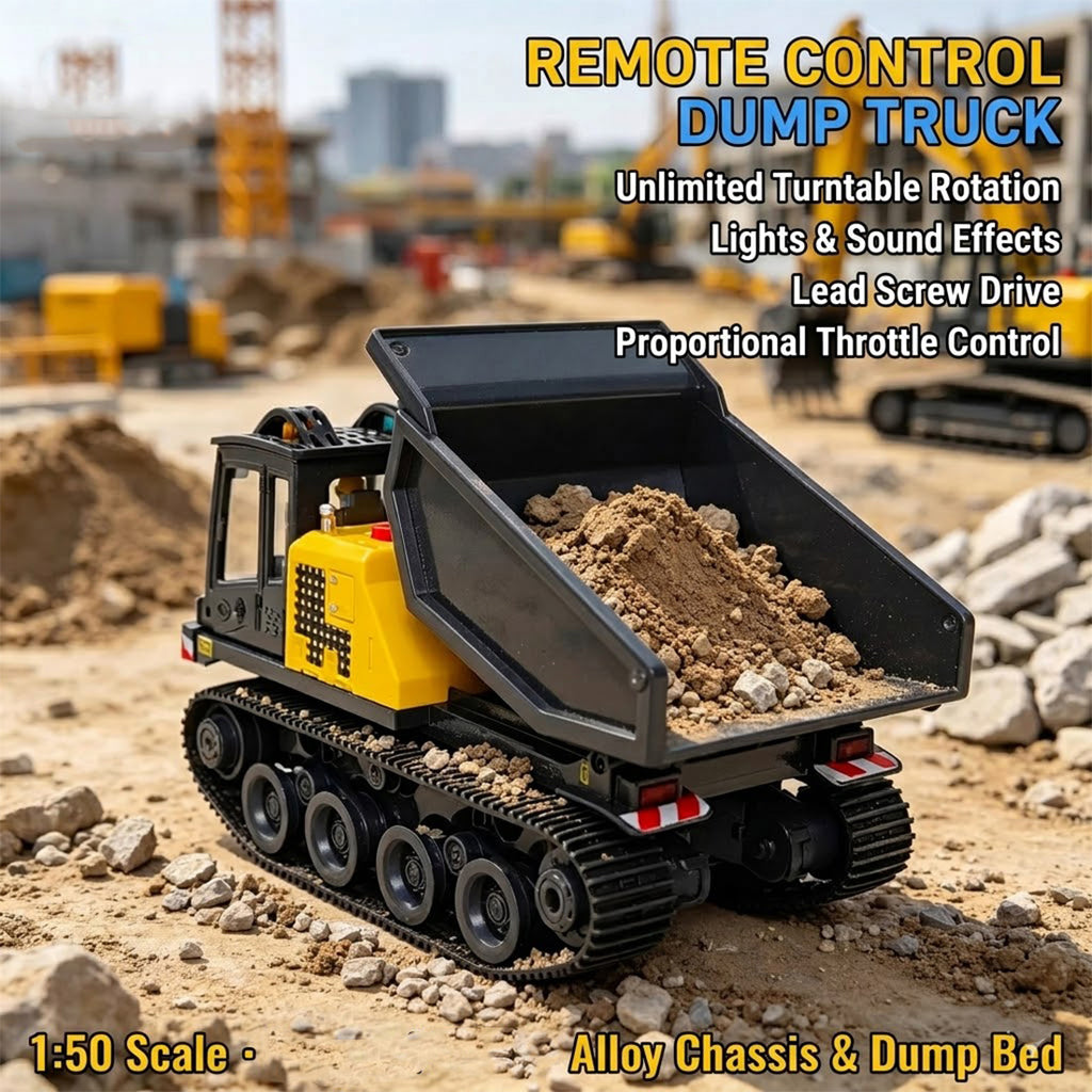 1/50スケール2.4GHz 26CH RCダンプトラック 無限回転タレット LEDサウンド プロポーショナル制御 RTR