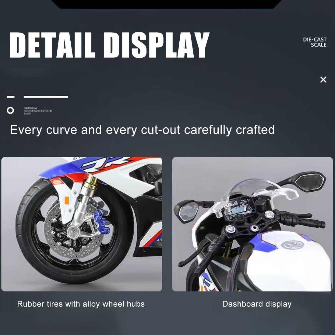 1/6合金バイク模型 R1M/S1000RR｜亜鉛合金&航空アルミCNC加工 ダブル排気噴霧 機械連動可動 音光インタラクティブ コレクションギフト