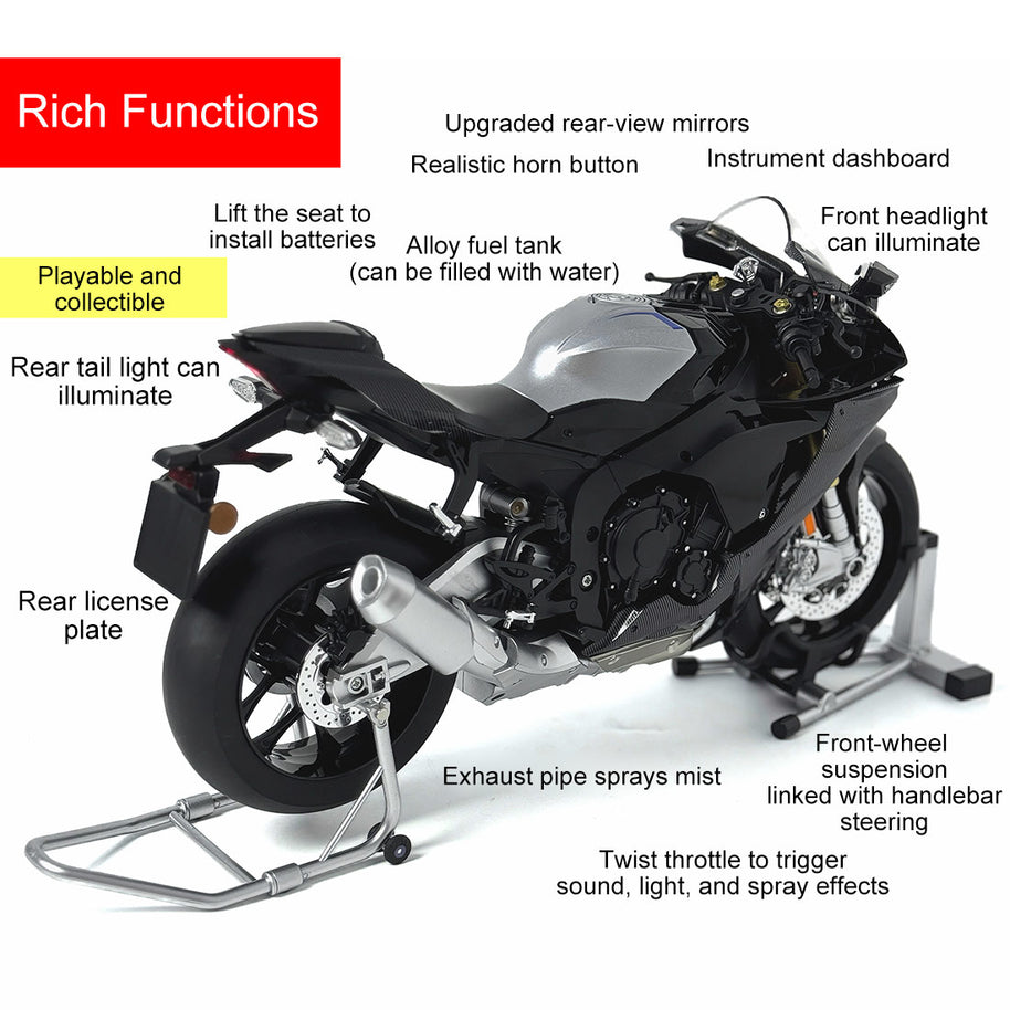 1/6合金バイク模型 R1M/S1000RR｜亜鉛合金&航空アルミCNC加工 ダブル排気噴霧 機械連動可動 音光インタラクティブ コレクションギフト|RTRHOBBYJP