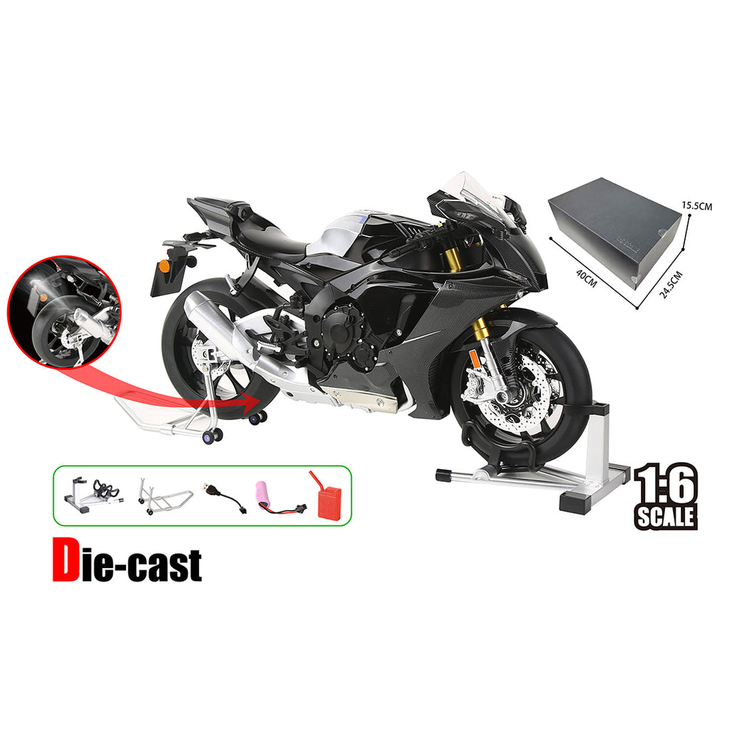 1/6合金バイク模型 R1M/S1000RR｜亜鉛合金&航空アルミCNC加工 ダブル排気噴霧 機械連動可動 音光インタラクティブ コレクションギフト