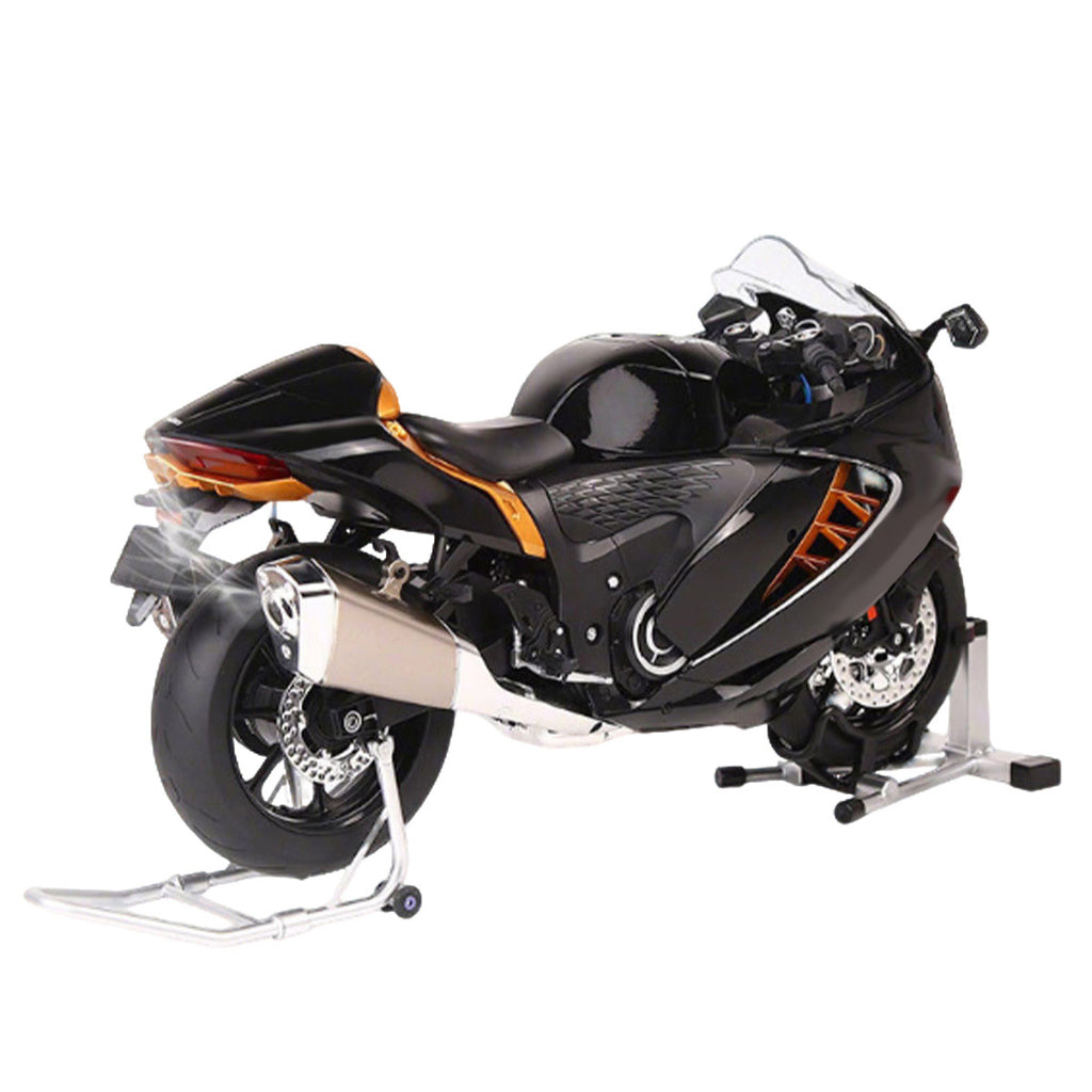 1/6精密合金バイク模型｜航空アルミCNC切削 ダブル排気煙 チェーン&クラッチ機械可動 点火・サウンド・ライトエフェクト 隠し収納設計