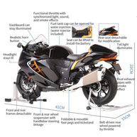 1/6精密合金バイク模型｜航空アルミCNC切削 ダブル排気煙 チェーン&クラッチ機械可動 点火・サウンド・ライトエフェクト 隠し収納設計|RTRHOBBYJP