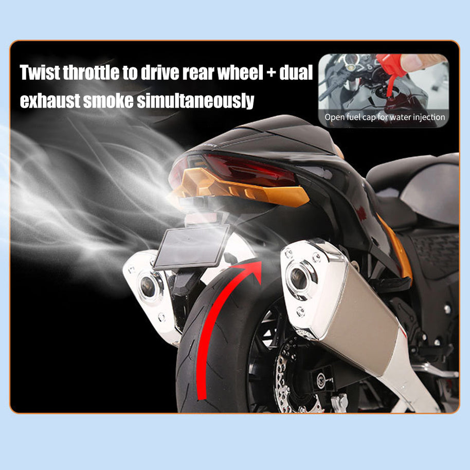 1/6精密合金バイク模型｜航空アルミCNC切削 ダブル排気煙 チェーン&クラッチ機械可動 点火・サウンド・ライトエフェクト 隠し収納設計|RTRHOBBYJP