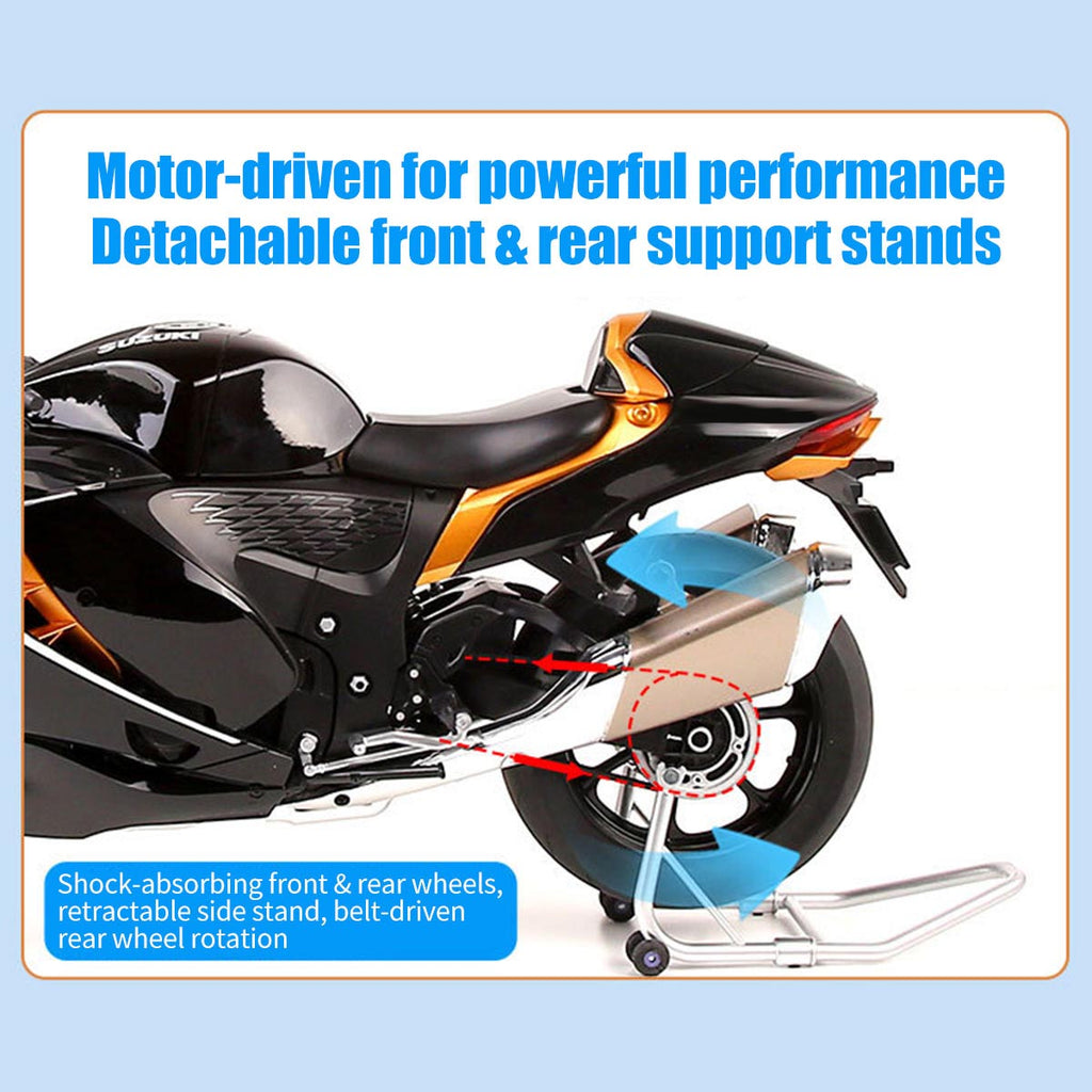 1/6精密合金バイク模型｜航空アルミCNC切削 ダブル排気煙 チェーン&クラッチ機械可動 点火・サウンド・ライトエフェクト 隠し収納設計