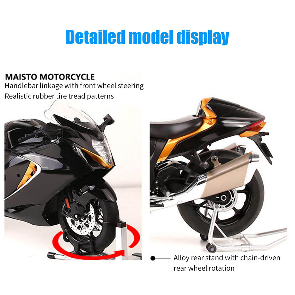 1/6精密合金バイク模型｜航空アルミCNC切削 ダブル排気煙 チェーン&クラッチ機械可動 点火・サウンド・ライトエフェクト 隠し収納設計