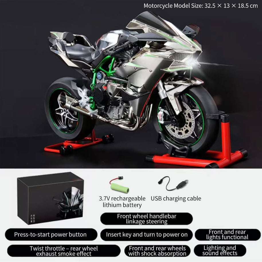 1/6 H2Rトラックエディション合金バイク模型｜航空アルミCNC切削 ダブル排気煙 チェーン&クラッチ機械可動 点火・サウンド・ライト 隠し収納設計|RTRHOBBYJP