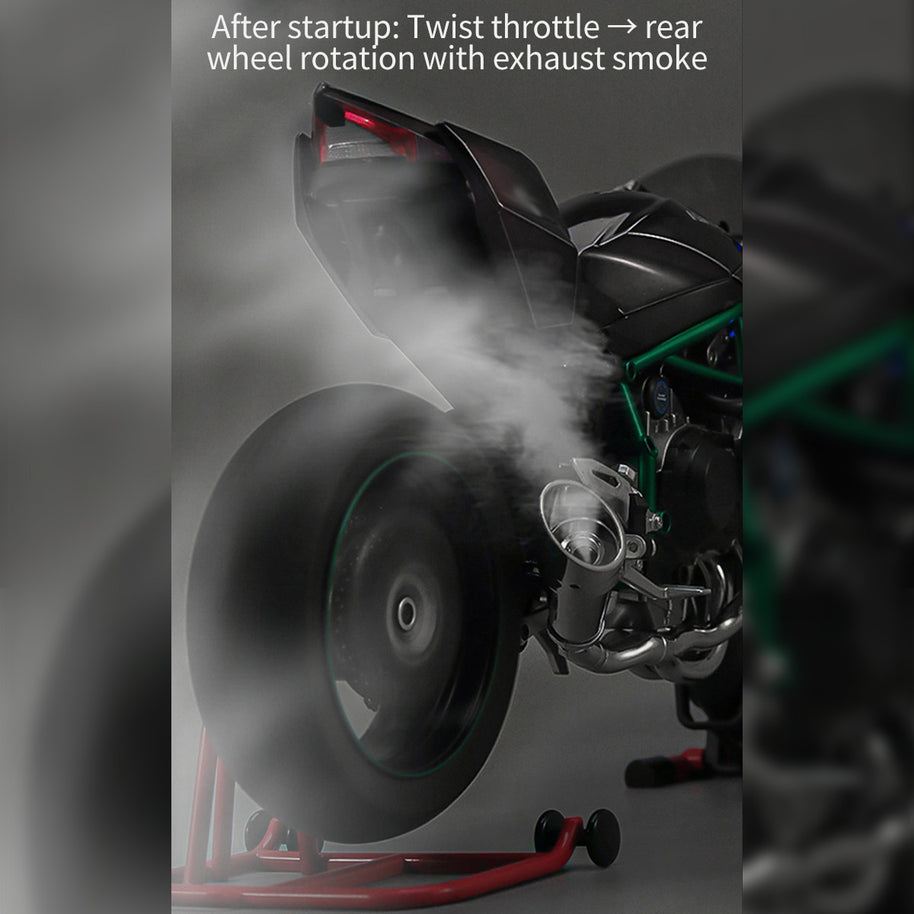 1/6 H2Rトラックエディション合金バイク模型｜航空アルミCNC切削 ダブル排気煙 チェーン&クラッチ機械可動 点火・サウンド・ライト 隠し収納設計|RTRHOBBYJP
