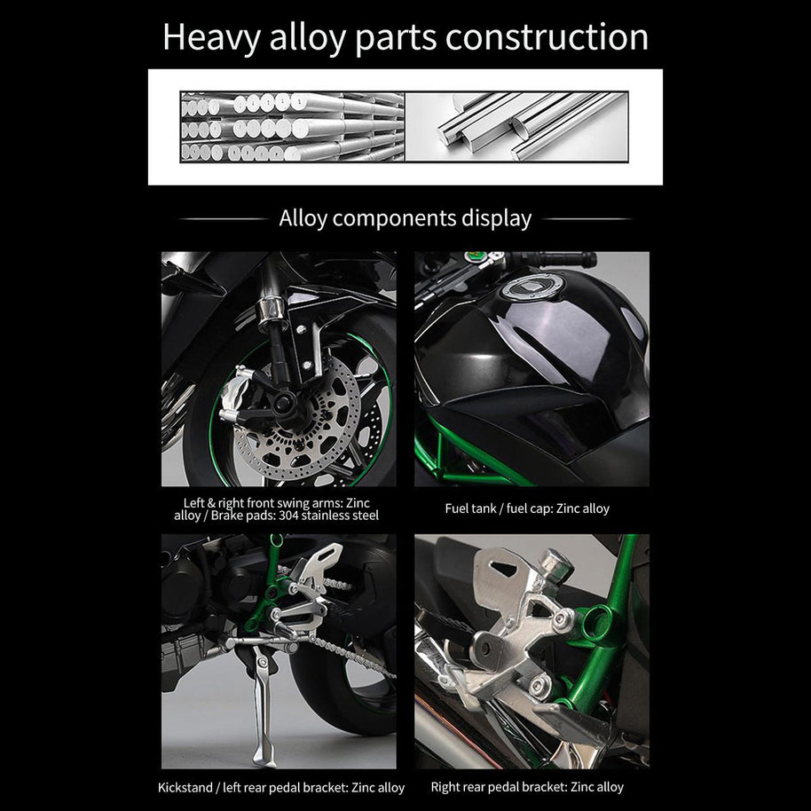 1/6 H2Rトラックエディション合金バイク模型｜航空アルミCNC切削 ダブル排気煙 チェーン&クラッチ機械可動 点火・サウンド・ライト 隠し収納設計|RTRHOBBYJP