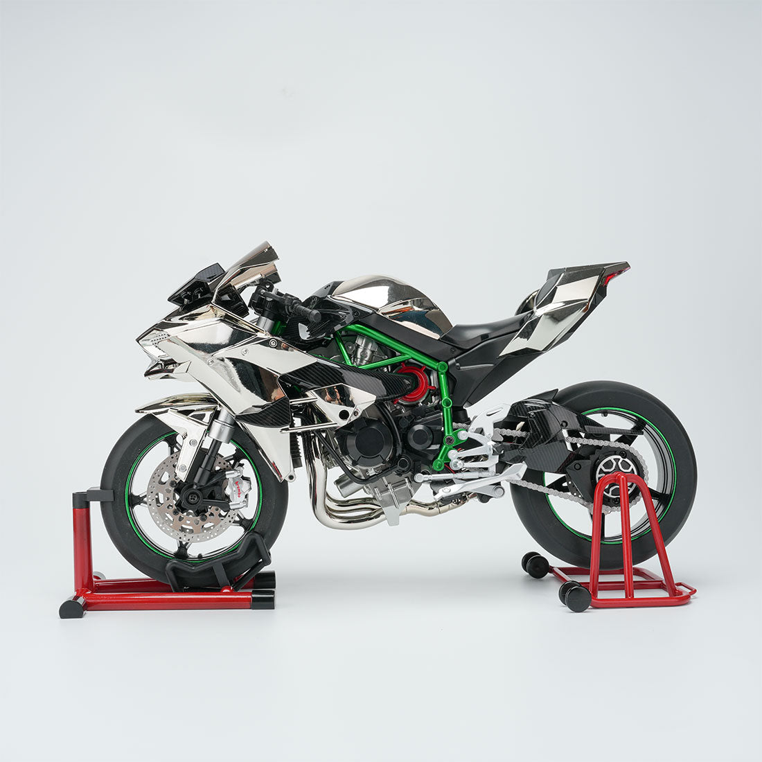 1/6 H2Rトラックエディション合金バイク模型｜航空アルミCNC切削 ダブル排気煙 チェーン&クラッチ機械可動 点火・サウンド・ライト 隠し収納設計