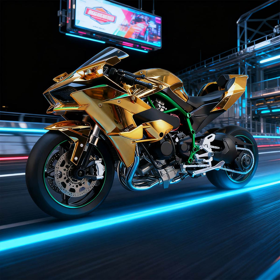 1/6 H2Rトラックエディション合金バイク模型｜航空アルミCNC切削 ダブル排気煙 チェーン&クラッチ機械可動 点火・サウンド・ライト 隠し収納設計|RTRHOBBYJP