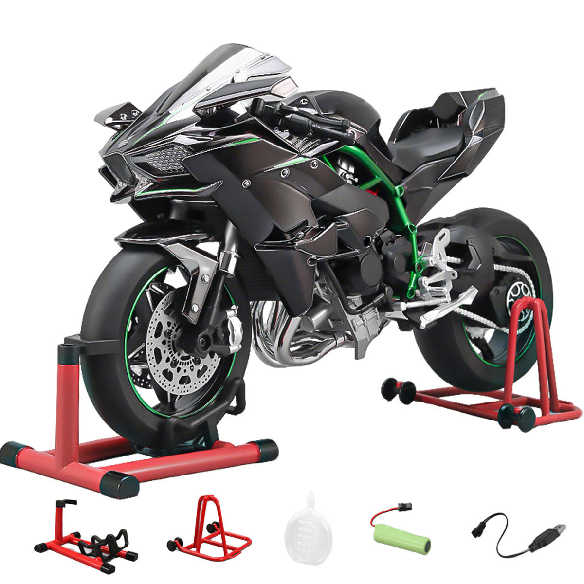 1/6 H2Rトラックエディション合金バイク模型｜航空アルミCNC切削 ダブル排気煙 チェーン&クラッチ機械可動 点火・サウンド・ライト 隠し収納設計|RTRHOBBYJP
