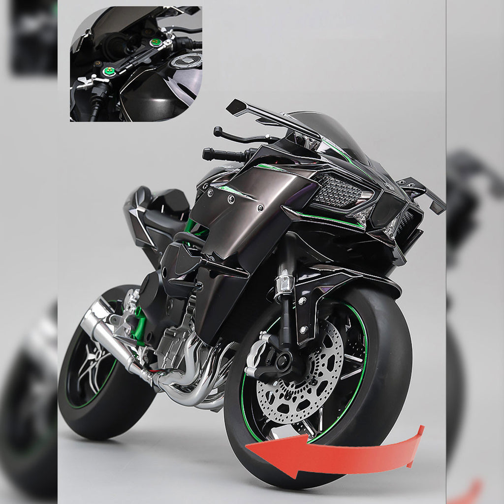 1/6 H2Rトラックエディション合金バイク模型｜航空アルミCNC切削 ダブル排気煙 チェーン&クラッチ機械可動 点火・サウンド・ライト 隠し収納設計