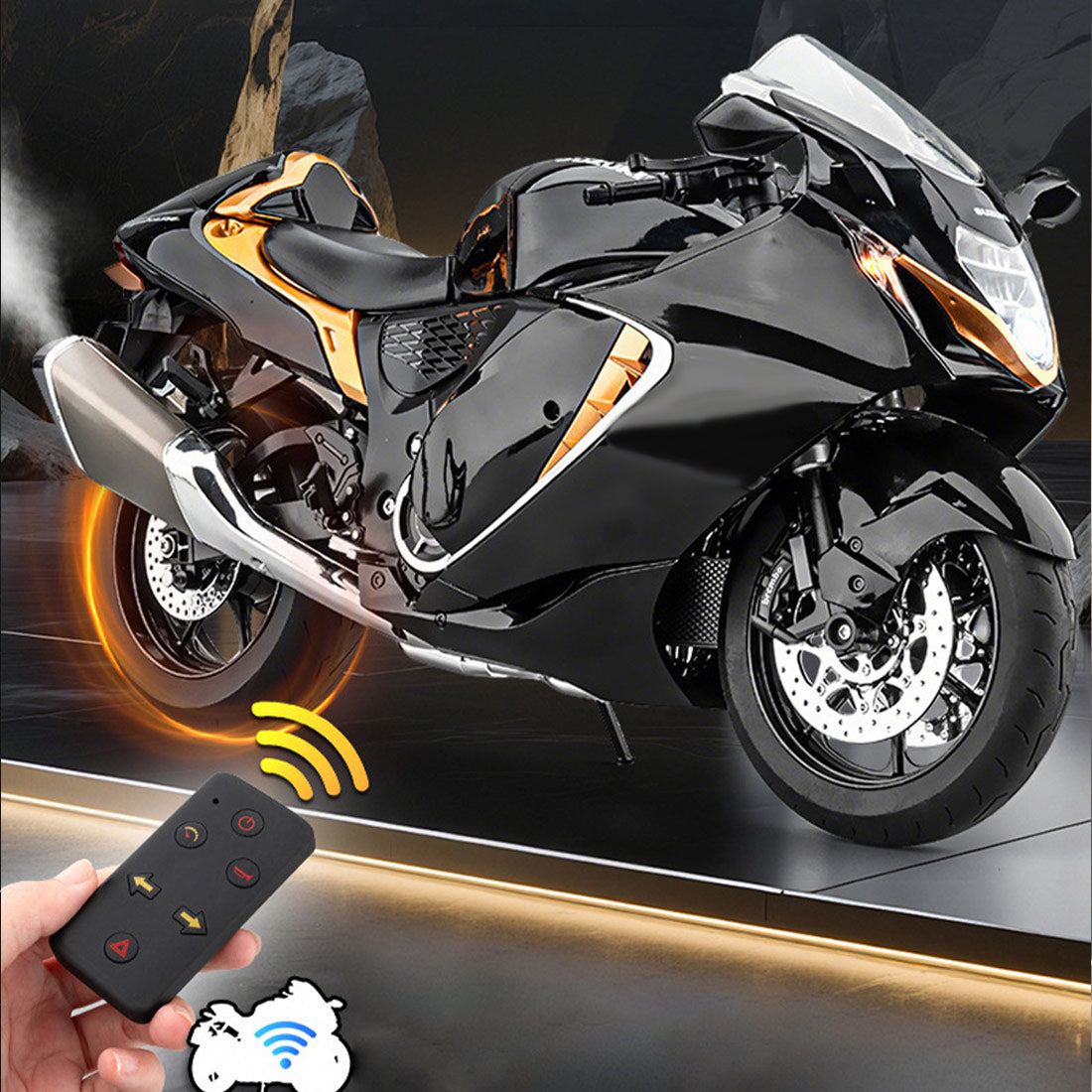 1/6合金RCバイク模型｜実機点火・排気噴霧機能 エンジンサウンド フルLEDライト 手動&リモコンデュアル操作 デスクトップディスプレイ|RTRHOBBYJP