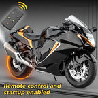 1/6合金RCバイク模型｜実機点火・排気噴霧機能 エンジンサウンド フルLEDライト 手動&リモコンデュアル操作 デスクトップディスプレイ