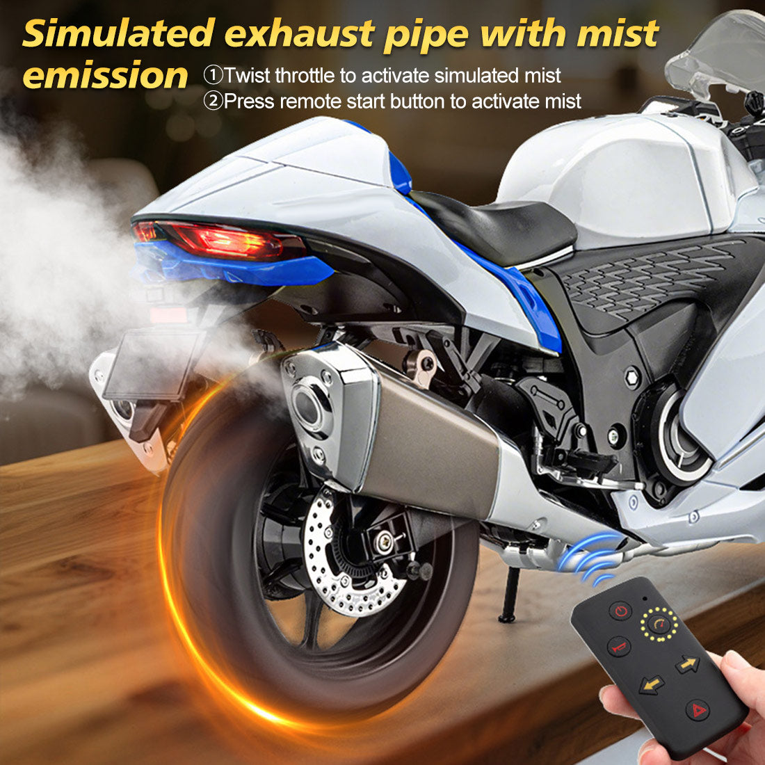 1/6合金RCバイク模型｜実機点火・排気噴霧機能 エンジンサウンド フルLEDライト 手動&リモコンデュアル操作 デスクトップディスプレイ|RTRHOBBYJP
