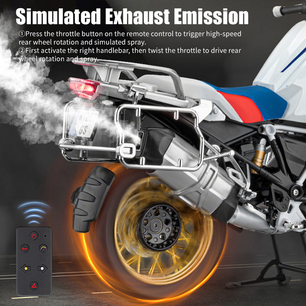 1/6 R1250GS合金RCバイク模型｜実機点火・排気噴霧 リアルエンジンサウンド フルLEDライト 手動&リモコン両用操作 コレクションモデル