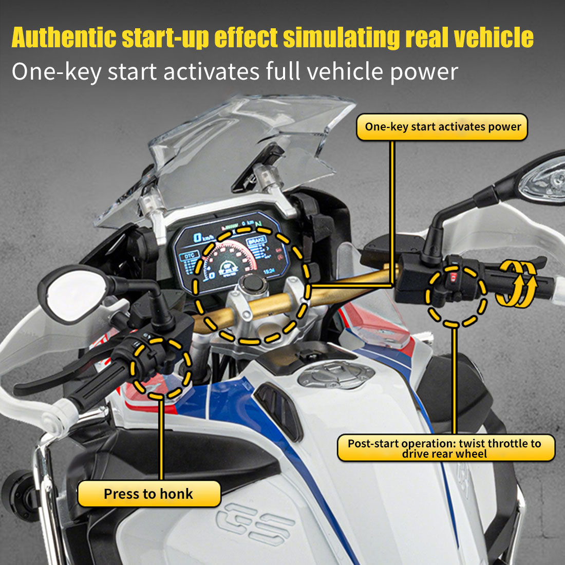 1/6 R1250GS合金RCバイク模型｜実機点火・排気噴霧 リアルエンジンサウンド フルLEDライト 手動&リモコン両用操作 コレクションモデル|RTRHOBBYJP