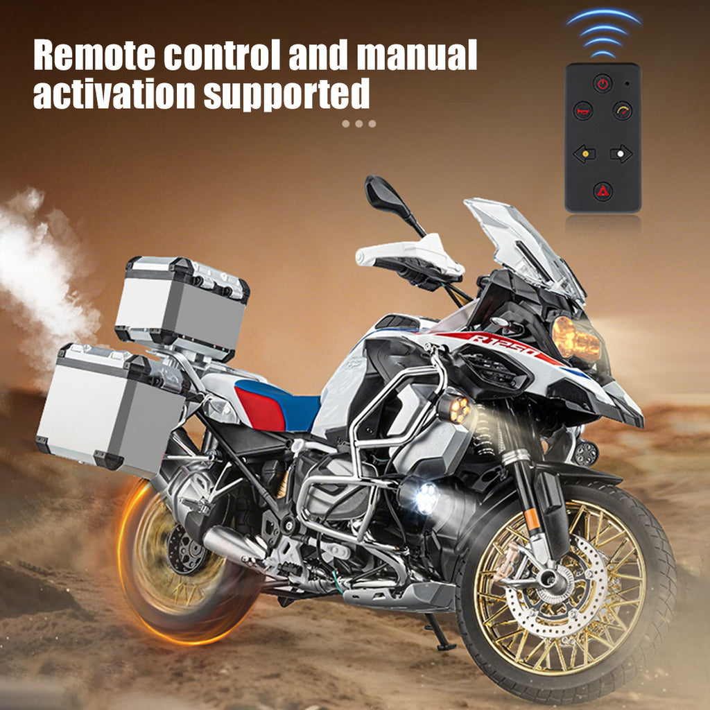 1/6 R1250GS合金RCバイク模型｜実機点火・排気噴霧 リアルエンジンサウンド フルLEDライト 手動&リモコン両用操作 コレクションモデル
