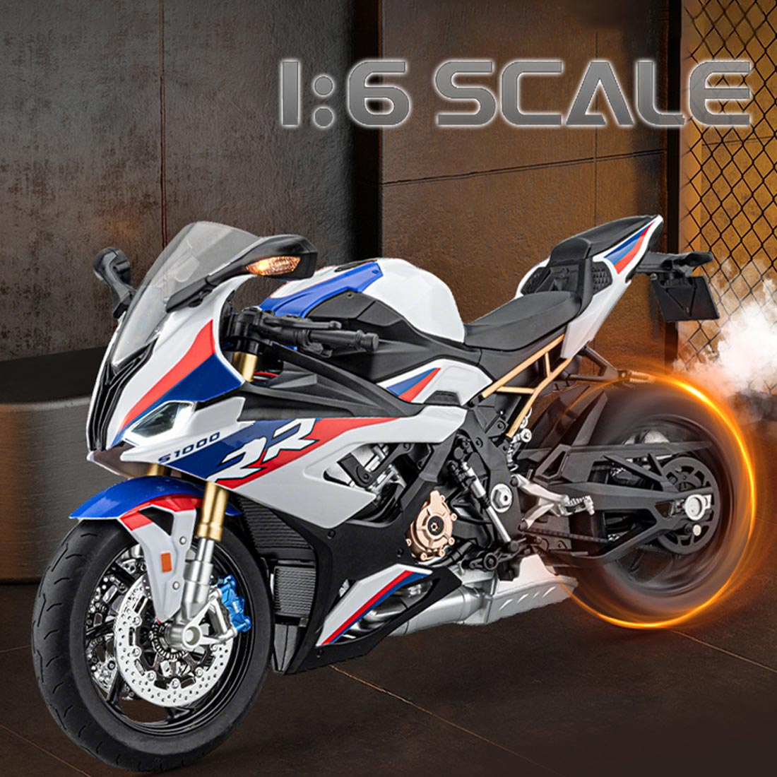 1/6 S1000RR合金RCバイク模型｜実機点火・排気噴霧 リアルエンジンサウンド フルLEDライト 手動&リモコンデュアル操作 コレクションギフト
