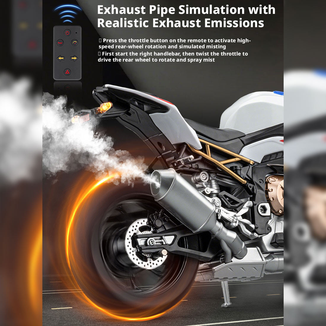 1/6 S1000RR合金RCバイク模型｜実機点火・排気噴霧 リアルエンジンサウンド フルLEDライト 手動&リモコンデュアル操作 コレクションギフト|RTRHOBBYJP
