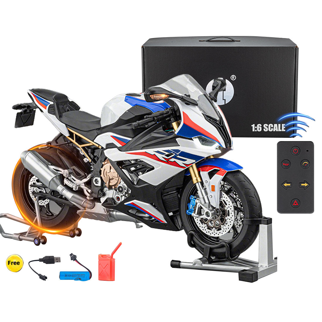 1/6 S1000RR合金RCバイク模型｜実機点火・排気噴霧 リアルエンジンサウンド フルLEDライト 手動&リモコンデュアル操作 コレクションギフト|RTRHOBBYJP