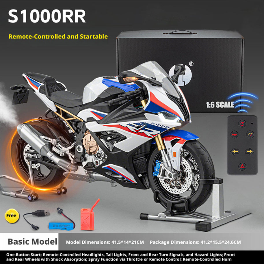 1/6 S1000RR合金RCバイク模型｜実機点火・排気噴霧 リアルエンジンサウンド フルLEDライト 手動&リモコンデュアル操作 コレクションギフト|RTRHOBBYJP