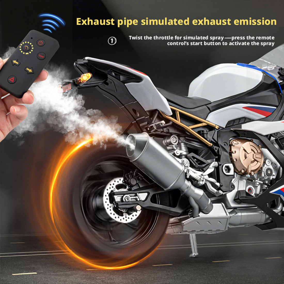 1/6 S1000RR合金RCバイク模型｜実機点火・排気噴霧 リアルエンジンサウンド フルLEDライト 手動&リモコンデュアル操作 コレクションギフト|RTRHOBBYJP