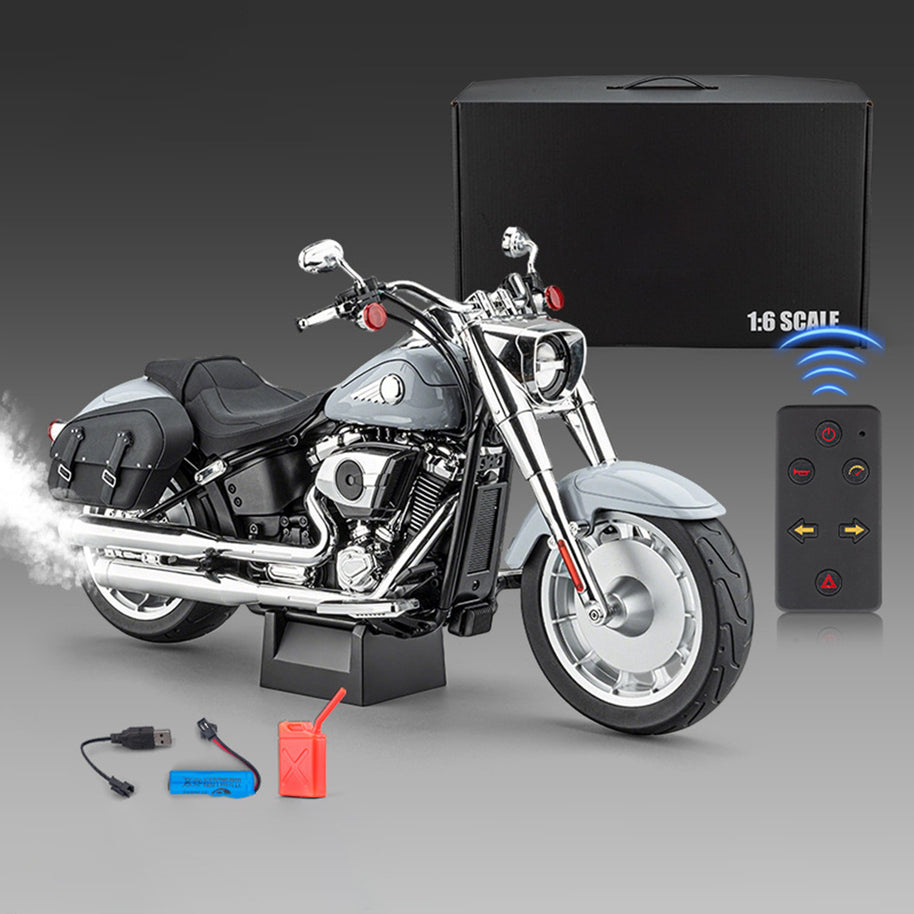 1/6合金RCバイク ｜キー始動&スロットル連動 ライト音響効果 排気ミスト噴射 可動サスペンション コレクション模型