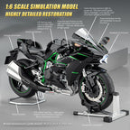 1/6 H2R合金RCバイク｜レーシング仕様 キー始動&スロットル連動 ライト音響効果 排気ミスト サス可動モデル